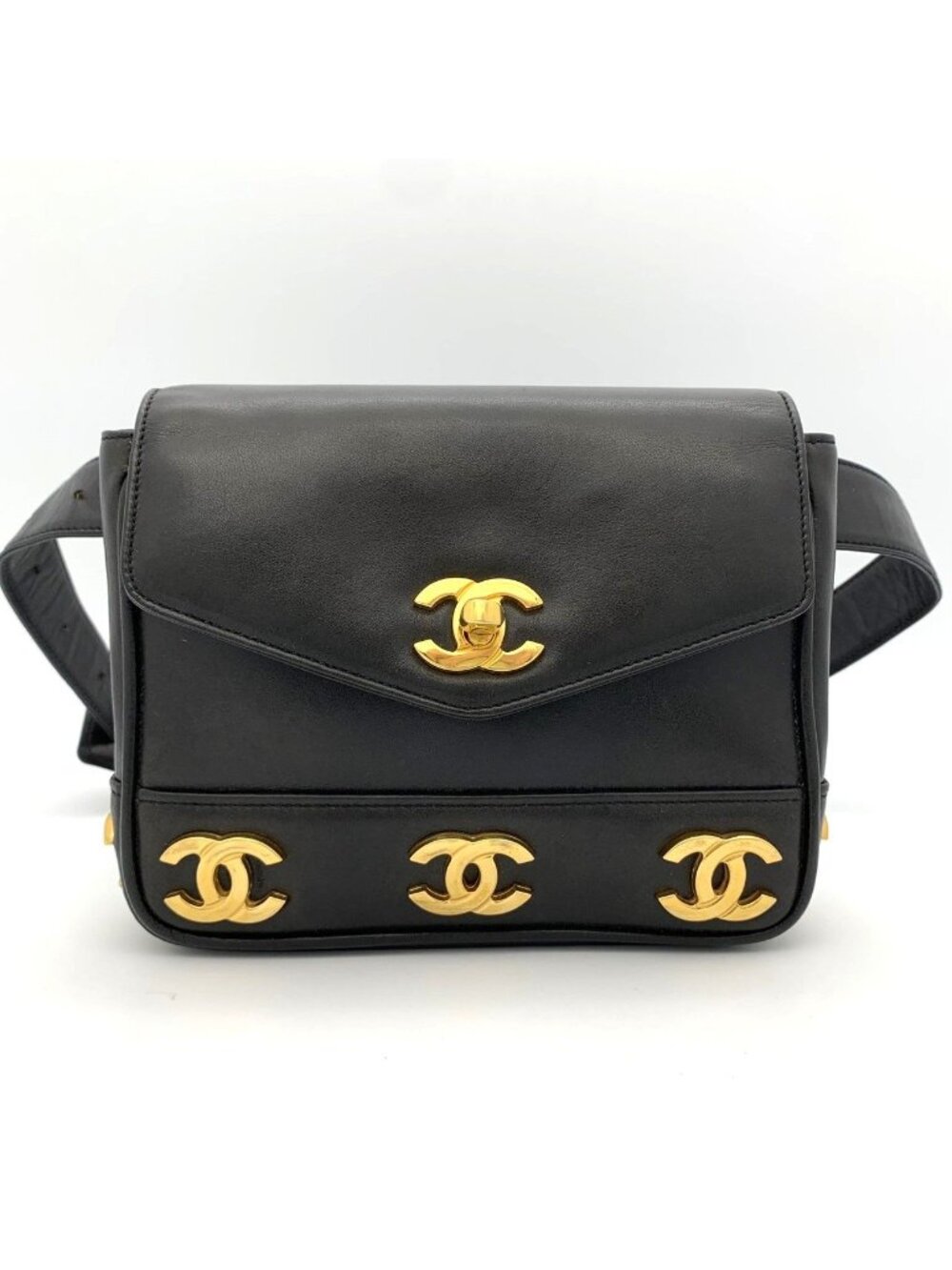 Chanel Waist Bag Triple CC Logo Leather Black